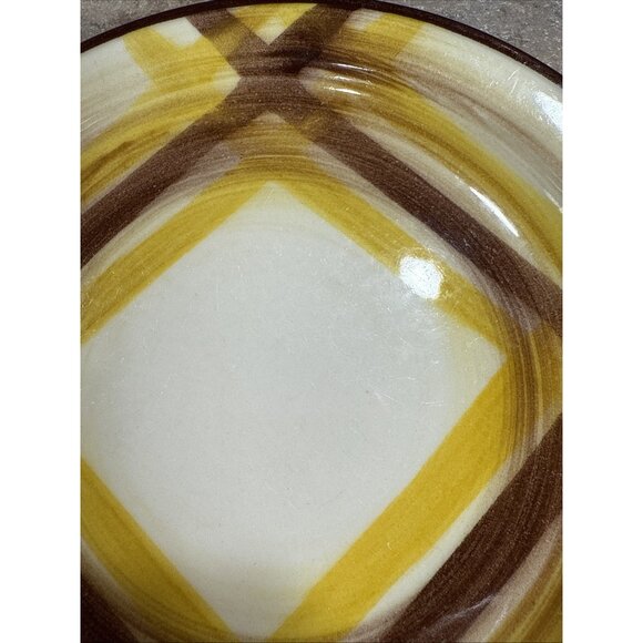 3 Vintage Metlox Vernon Ware Organdie Brown Yellow Plaid Salad Plates 6.2' - Picture 2 of 7